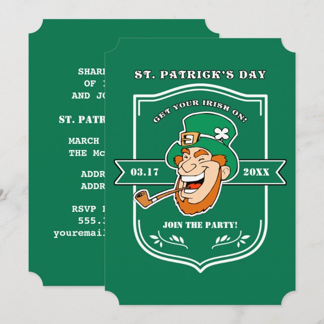 Funny Leprechaun Abzeichen St. Patrick's Day Party Einladung (Vorne/Hinten)
