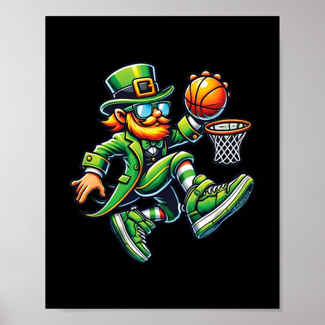 Funny Leprechaun Dunking Sketll Boys Kid St Patric Poster (Vorne)