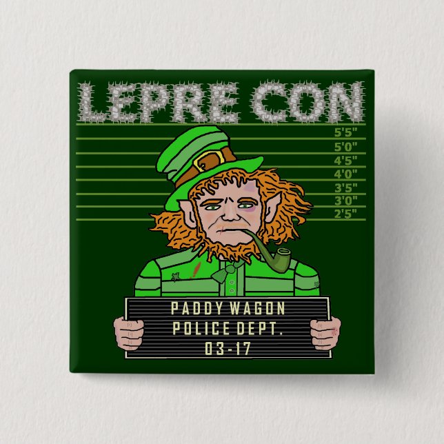 Funny Leprechaun Leprecon Mugshot Button (Vorderseite)