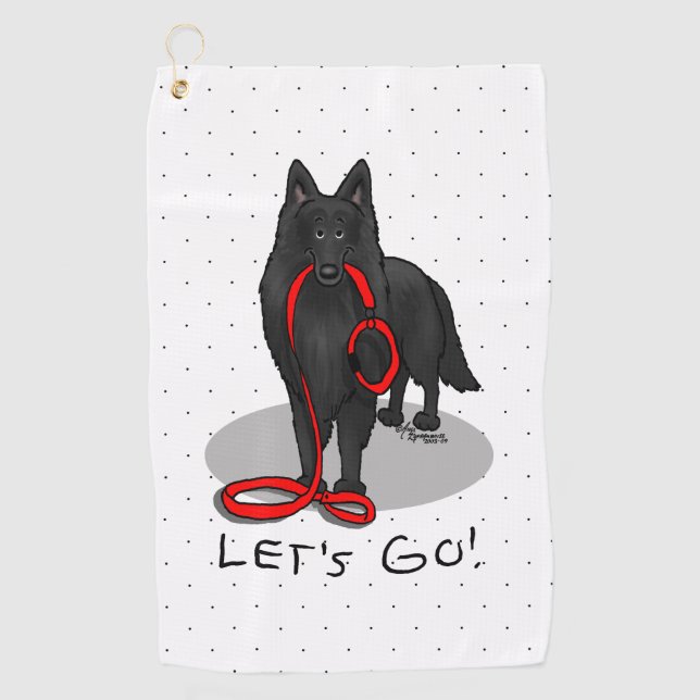 Funny Let's Go! Walk Belgian Sheepdog (black 1) Golfhandtuch (Vorderseite)
