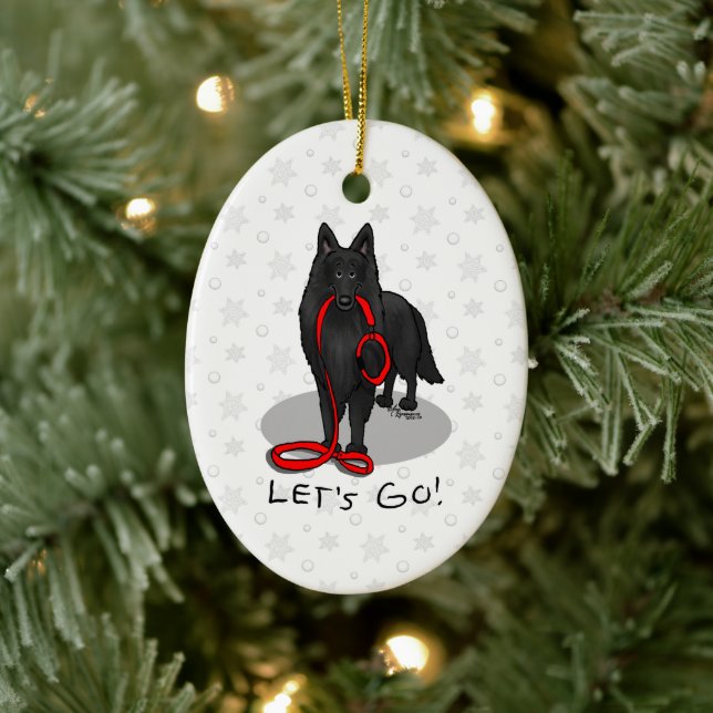 Funny Let's Go! Walk Belgian Sheepdog (black 1) Keramik Ornament (Baum)