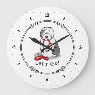 Funny Let's Go! Walk Old English Sheepdog (Gray 1) Große Wanduhr