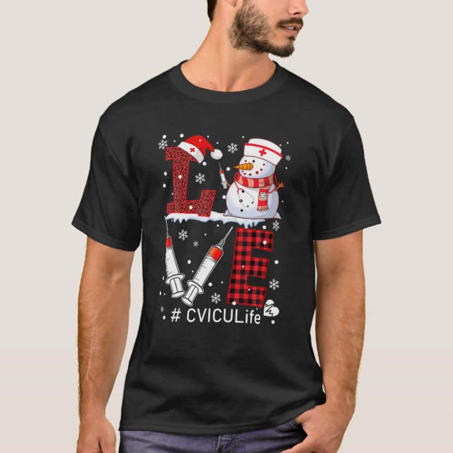 Funny Liebe CVICU Life Snowman Nurse Stethoscope S T-Shirt (Vorderseite)