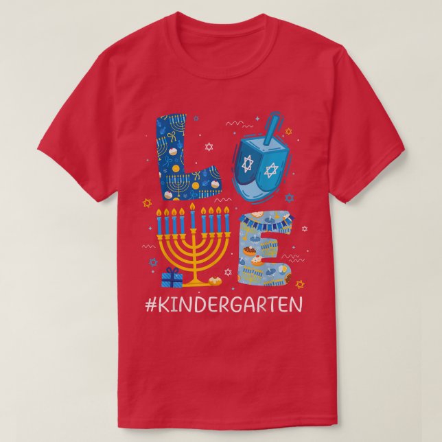 Funny LIEBE Kindergarten Lehrerin Menorah Jewish H T-Shirt (Design vorne)