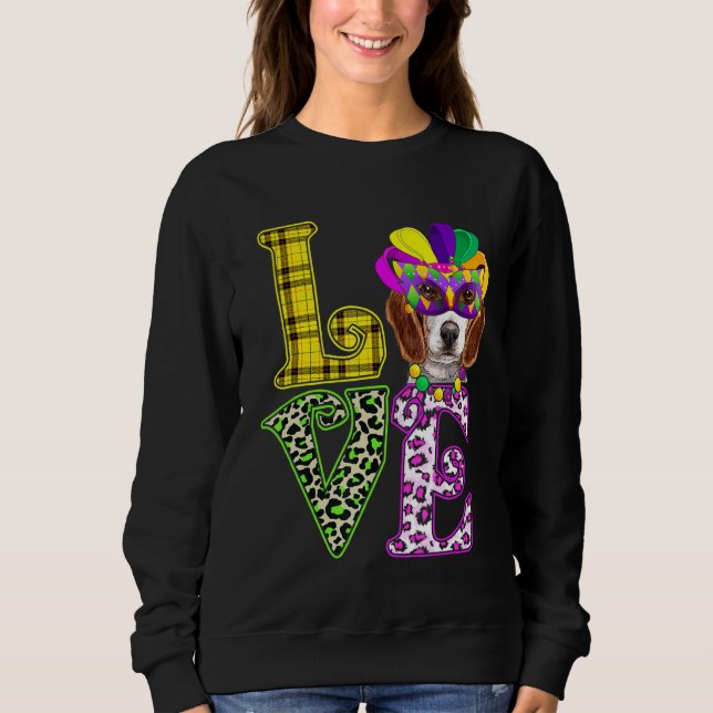 Funny Liebe Mardi Gras Beagle Dog Vater Mama Sweatshirt (Vorderseite)