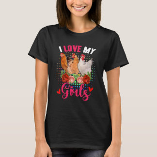 Funny Liebe My Girls Drei Niedliche Hühner Blume L T-Shirt