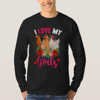 Funny Liebe My Girls Drei Niedliche Hühner Blume L T-Shirt
