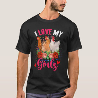 Funny Liebe My Girls Drei Niedliche Hühner Blume L T-Shirt