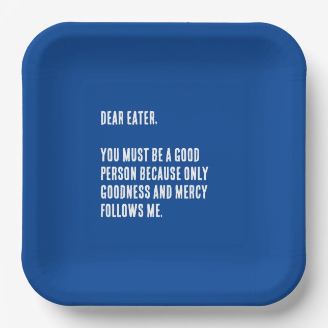 Funny "Lieber Eater,..." Blau und Weiß Pappteller (Vorderseite)