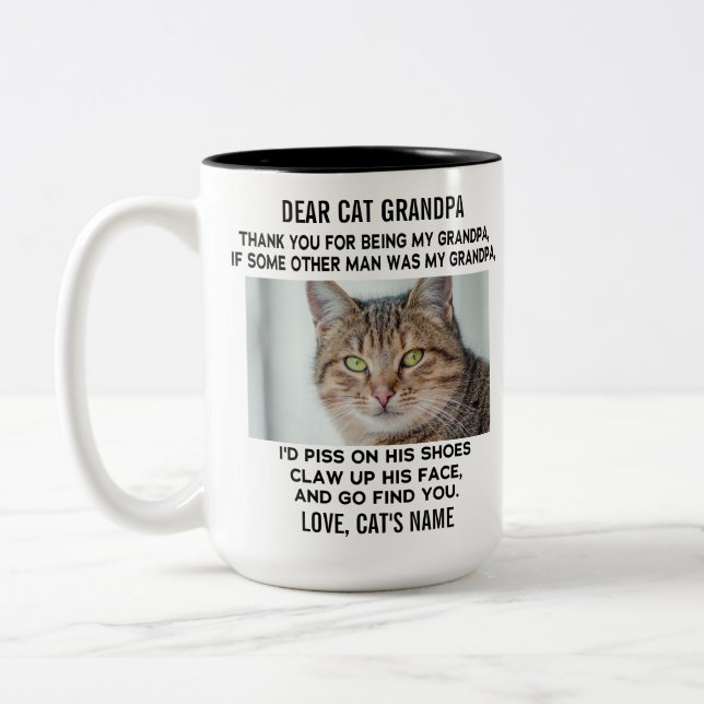 Funny Lieber Katze Großvater | Foto und Name der b Zweifarbige Tasse (Links)