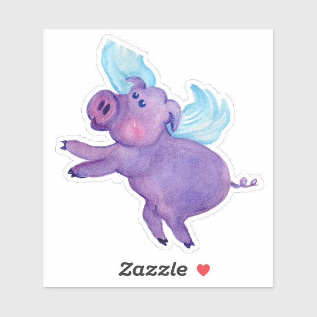 Funny Lila Flying Pig Wasserfarben Malerei Aufkleber (Blatt)