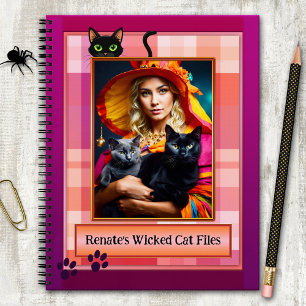 Funny Lila Kariert Wicked Cat Files Foto Notizbuch