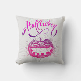 Funny Lila Pumpkin Face Halloween Typografie Kissen
