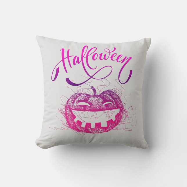 Funny Lila Pumpkin Face Halloween Typografie Kissen (Vorderseite)