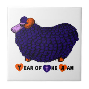 Funny Lila Ram Chinese Year Zodiac Tile Fliese