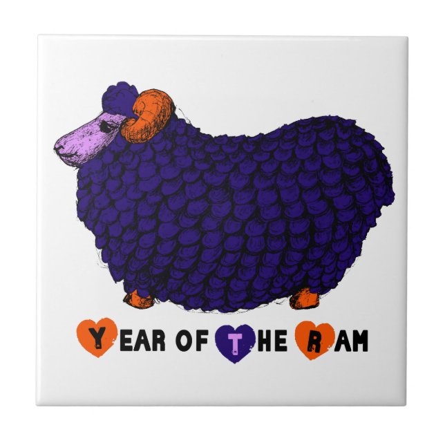 Funny Lila Ram Chinese Year Zodiac Tile Fliese (Vorderseite)