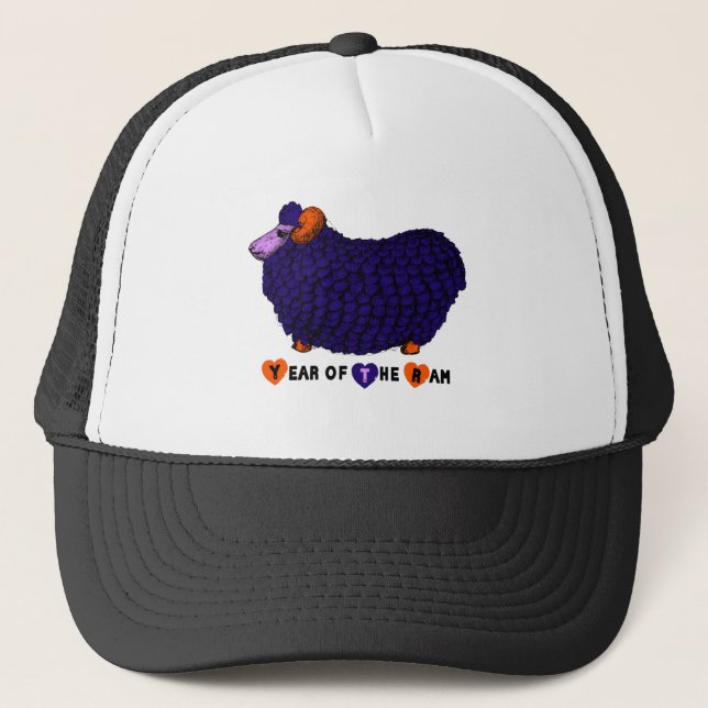 Funny Lila Ram Sheep Year Chinese Zodiac Hat Truckerkappe (Vorderseite)