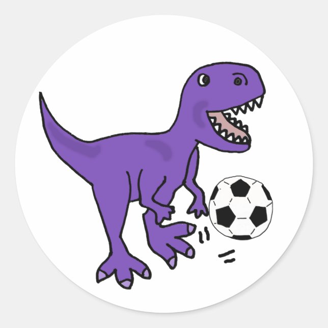 Funny Lila T-rex Dinosaur Fußball spielen Runder Aufkleber (Vorderseite)