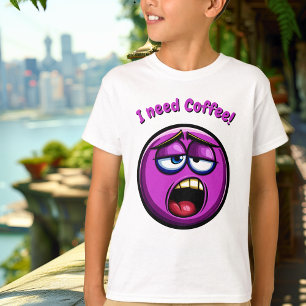 Funny Lila Tired Emoji Kinder T - Shirt