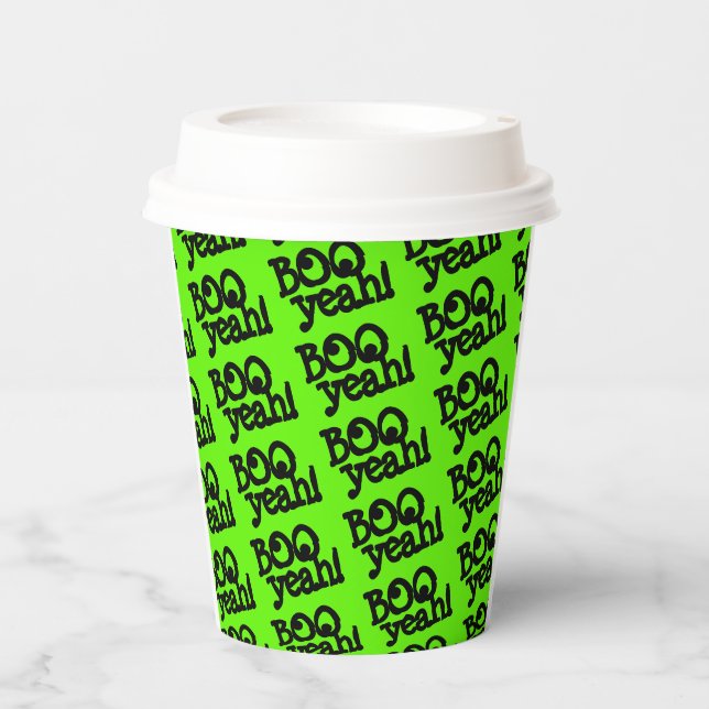 Funny Lime Green Booyeah! Crossed Eyes Halloween Pappbecher (Vorderseite)