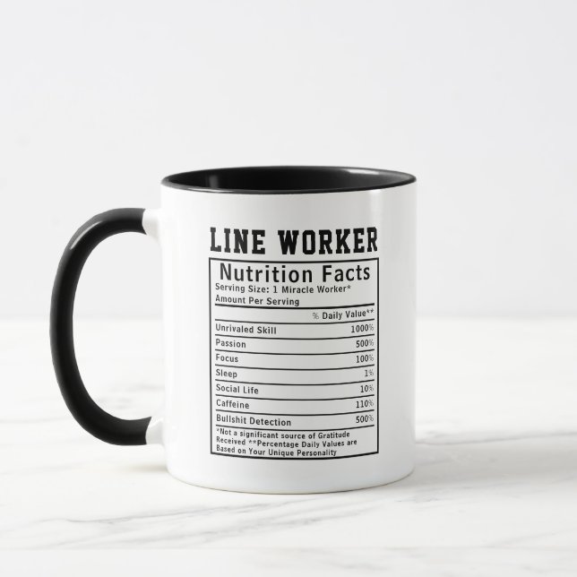 Funny Line Worker Nutrition Facts Lineman Gift Tasse (Links)