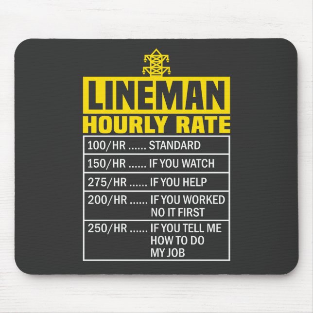 Funny Lineman Stundenrate Black Mousepad (Vorne)
