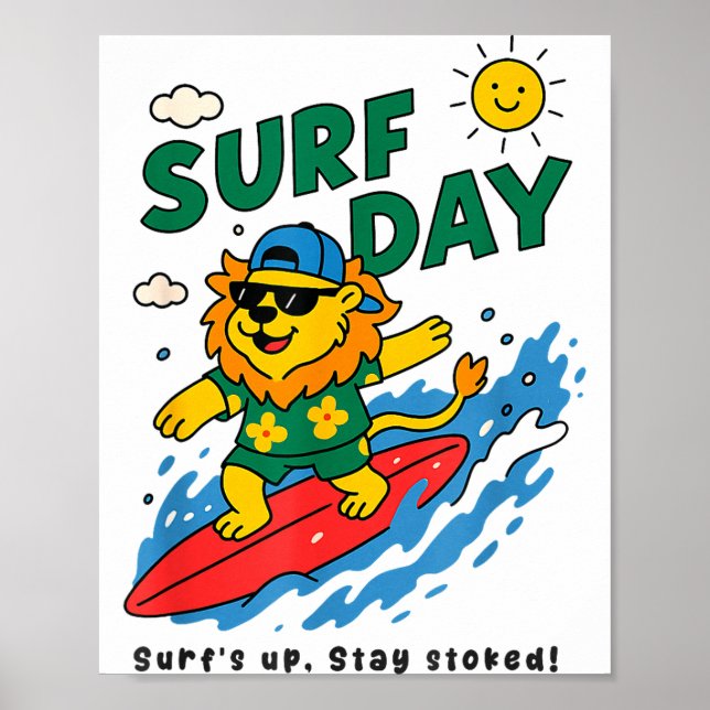 Funny Lion Surfing Summer Vacation Surf Day Boys G Poster (Vorne)