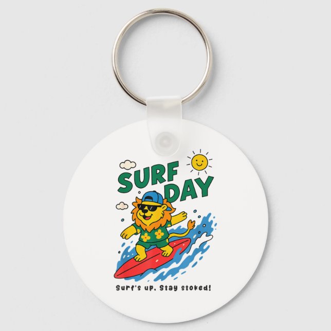 Funny Lion Surfing Summer Vacation Surf Day Boys G Schlüsselanhänger (Vorderseite)