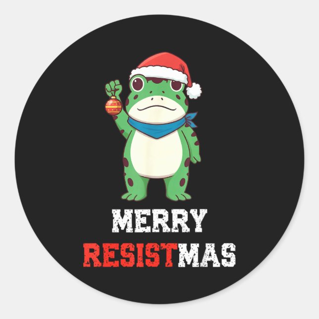 Funny Litical Frog Christmas Merry Resistmas 2025  Runder Aufkleber (Vorderseite)