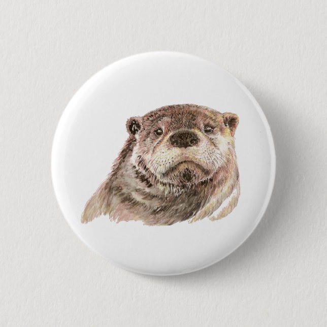 Funny Little Otter, Süße Tier Nature Button (Vorderseite)