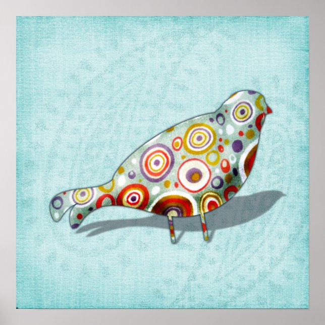 Funny Little Whimsical Bird auf Paisley Poster (Vorne)