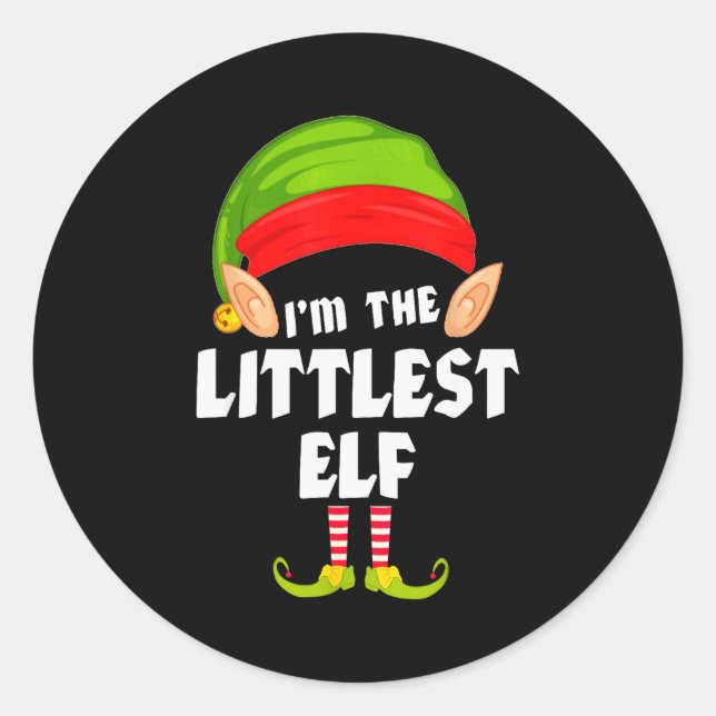 Funny Littlest Elf Matching Family Group Pj Christ Runder Aufkleber (Vorderseite)
