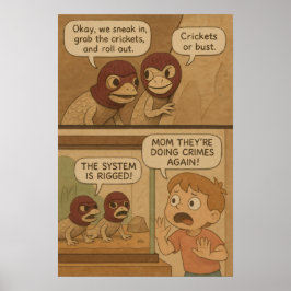 Funny Lizard Crime Heist Comic - Grillen oder Bust Poster