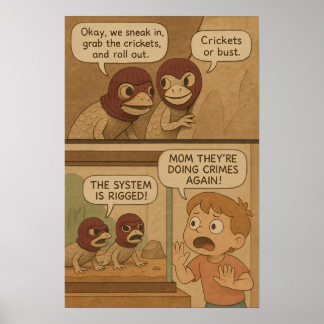Funny Lizard Crime Heist Comic - Grillen oder Bust Poster (Vorne)