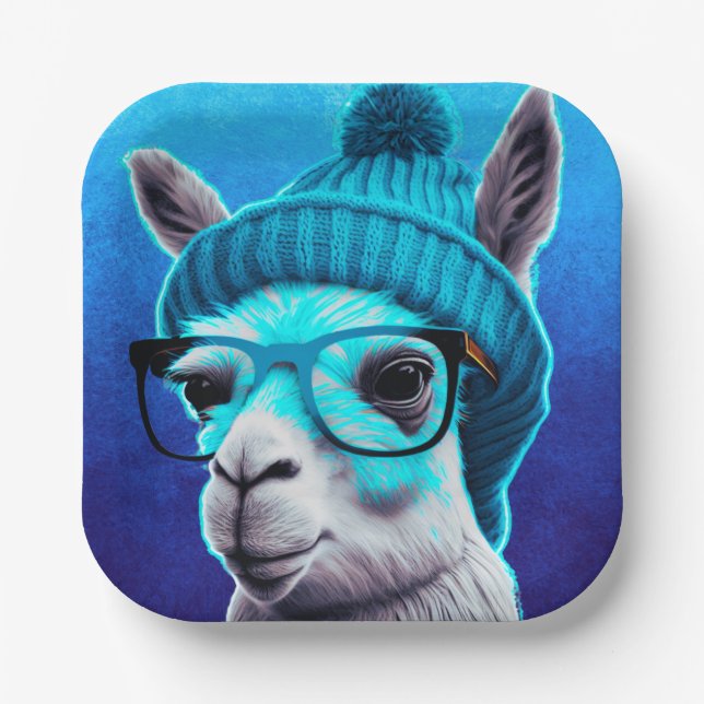Funny Llama Alpaca Niedlicher Tiere Beanie Hat Gla Pappteller (Vorderseite)