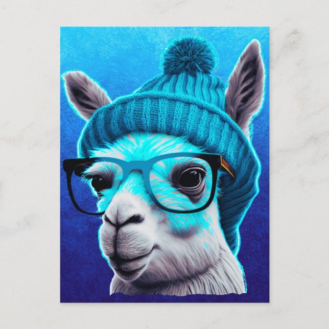 Funny Llama Alpaca Niedlicher Tiere Hats Glasses Postkarte (Vorderseite)