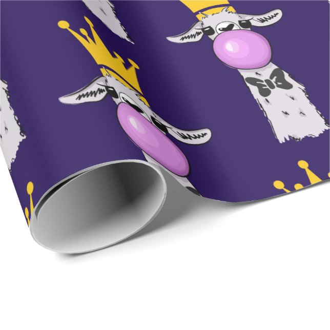 Funny Llama bläst ein rosa Blasen Muster Geschenkpapier (Rolleneckpunkt)