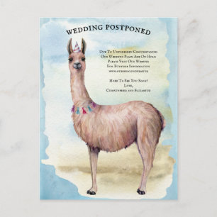 Funny Llama Blue Hochzeit verschoben Datum ändern Postkarte