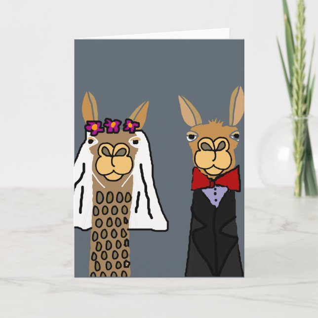 Funny Llama Bride und Groom Wedding Art Karte (Vorderseite)