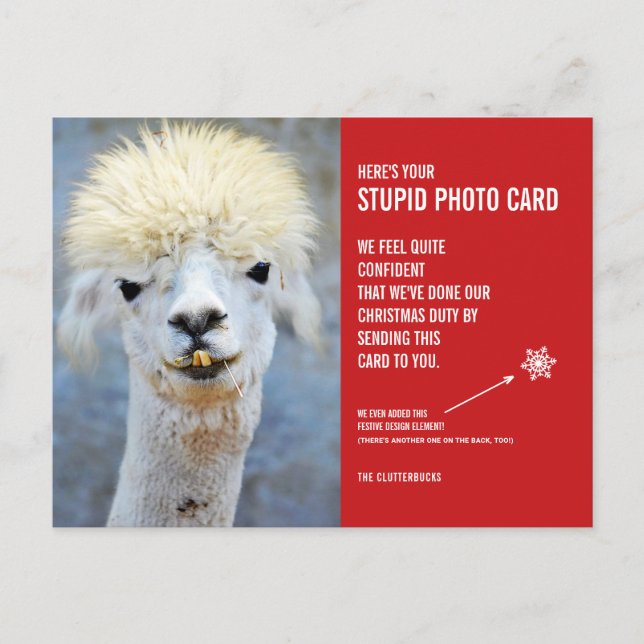 Funny Llama Christmas Stupide carte postale Carte  (Devant)