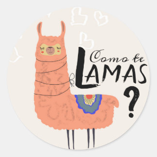Funny Llama Como Te Llamas Runder Aufkleber
