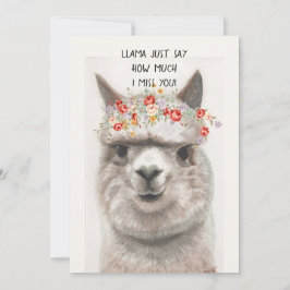 Funny Llama I Miss You Grußkarte Ankündigung