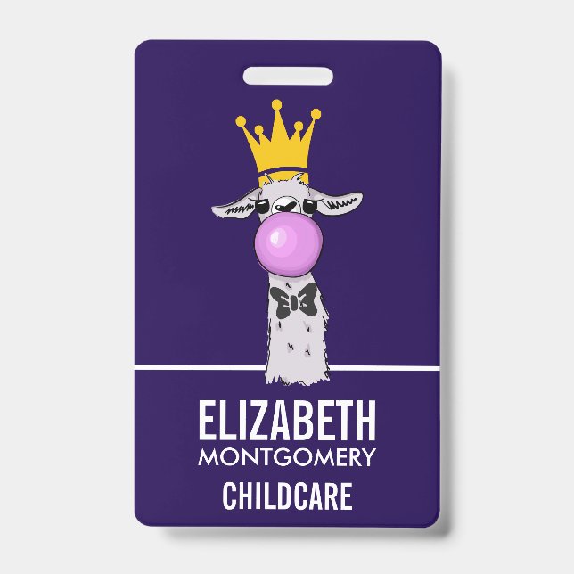 Funny Llama Illustration bläst eine rosa Blase Ausweis (Front)