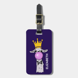 Funny Llama Illustration bläst eine rosa Blase Gepäckanhänger