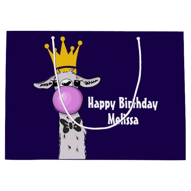 Funny Llama Illustration bläst eine rosa Blase Große Geschenktüte (Vorderseite)