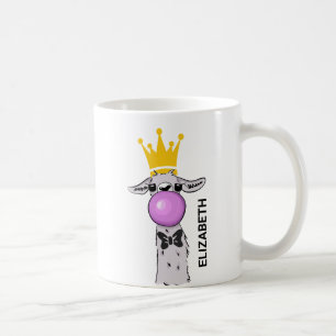Funny Llama Illustration bläst eine rosa Blase Kaffeetasse
