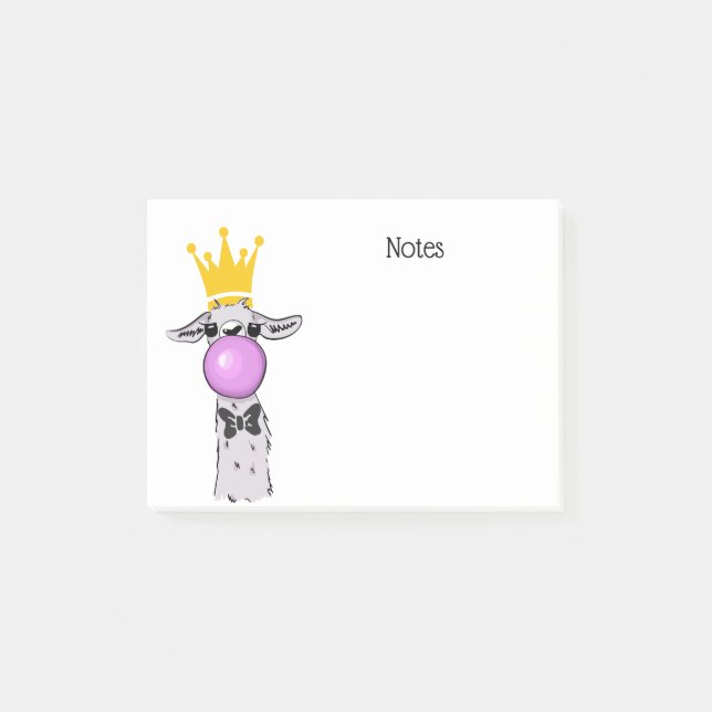 Funny Llama Illustration bläst eine rosa Blase Post-it Klebezettel (Vorderseite)