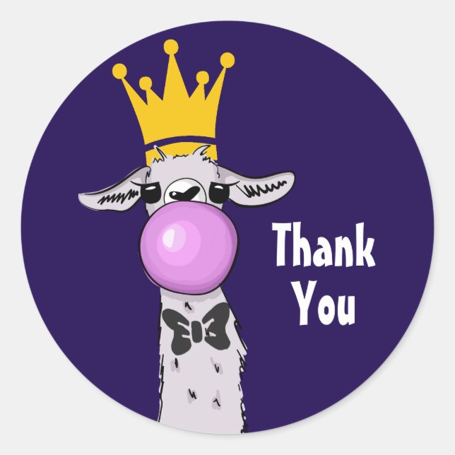 Funny Llama Illustration bläst eine rosa Blase Runder Aufkleber (Vorderseite)