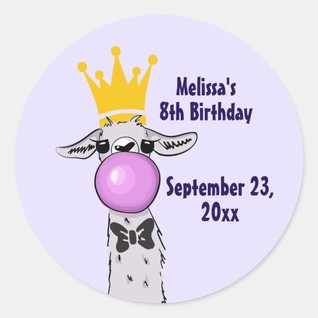 Funny Llama Illustration bläst eine rosa Blase Runder Aufkleber (Vorderseite)