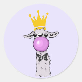 Funny Llama Illustration bläst eine rosa Blase Runder Aufkleber